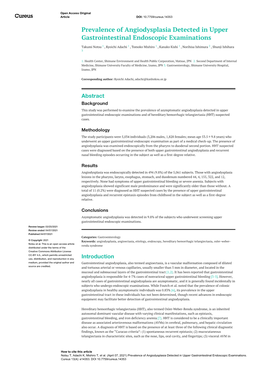 Prevalence of Angiodysplasia Detected in Upper Gastrointestinal Endoscopic Examinations