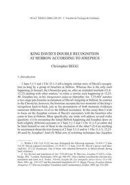 King David's Double Recognition at Hebron According to Josephus