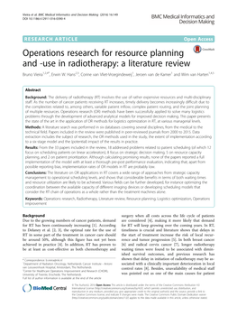 Operations Research for Resource Planning and -Use in Radiotherapy: a Literature Review Bruno Vieira1,2,4*, Erwin W