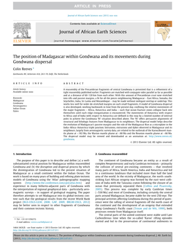 The Position of Madagascar Within Gondwana and Its Movements During Gondwana Dispersal ⇑ Colin Reeves