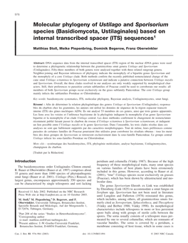 Molecular Phylogeny of Ustilago and Sporisorium Species (Basidiomycota, Ustilaginales) Based on Internal Transcribed Spacer (ITS) Sequences1
