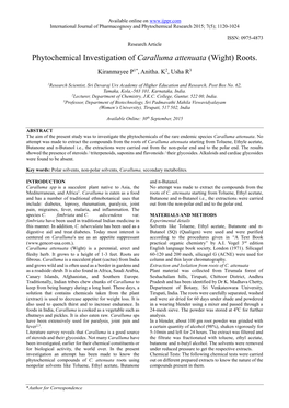 Phytochemical Investigation of Caralluma Attenuata (Wight) Roots