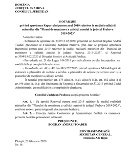 Raportul Pentru Anul 2019 Referitor La Stadiul Realizării Măsurilor