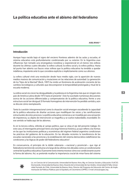 La Política Educativa Ante El Abismo Del Federalismo