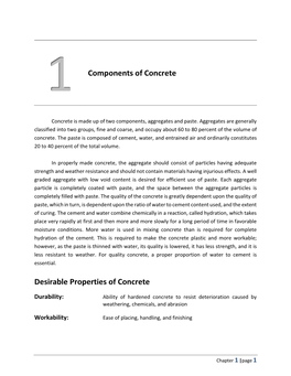 Components of Concrete Desirable Properties of Concrete