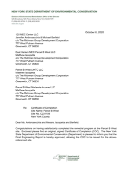 October 6, 2020 125 MEC Center LLC Jennifer Ambrosecchia & Michael Berfield C/O the Richman Group Development Corporation 777 West Putnam Avenue Greenwich, CT 06830