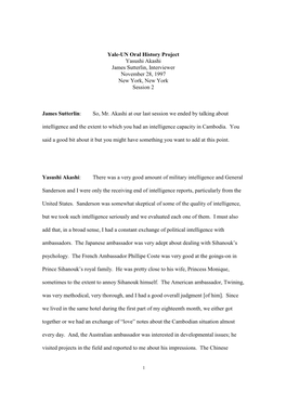 Yale-UN Oral History Project Yasushi Akashi James Sutterlin, Interviewer November 28, 1997 New York, New York Session 2