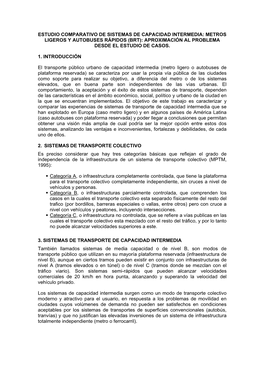 Estudio Comparativo De Sistemas De Capacidad Intermedia: Metros Ligeros Y Autobuses Rápidos (Brt): Aproximación Al Problema Desde El Estudio De Casos