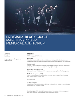 Black Grace March 19 / 2:30 Pm Memorial Auditorium