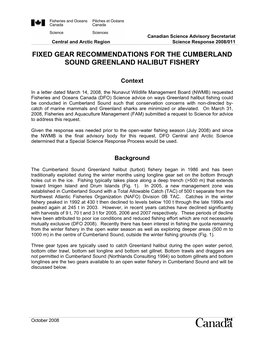 Fixed Gear Recommendations for the Cumberland Sound Greenland Halibut Fishery