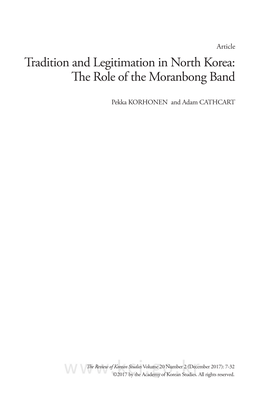 Tradition and Legitimation in North Korea: the Role of the Moranbong Band