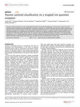 Nearest Centroid Classification on a Trapped Ion Quantum Computer