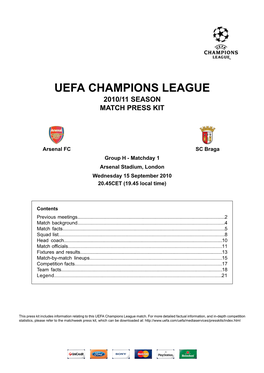 Uefa Champions League 2010/11 Season Match Press Kit