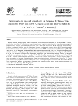 Seasonal and Spatial Variations in Biogenic Hydrocarbon Emissions from Southern African Savannas and Woodlands L.B