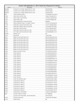 Auction Held September 21, 2019. Partial List of Equipment & Vehicles