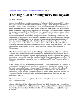 The Origins of the Montgomery Bus Boycott