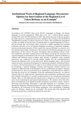 Options for Intervention at the Regional Level Taken Brittany As an Example1 Susanne Lesk (Vienna University of Economics and Business)