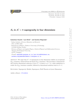 E 8 in N= 8$$\Mathcal {N}= 8$$ Supergravity in Four Dimensions