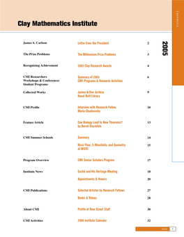 Clay Mathematics Institute 2005 James A
