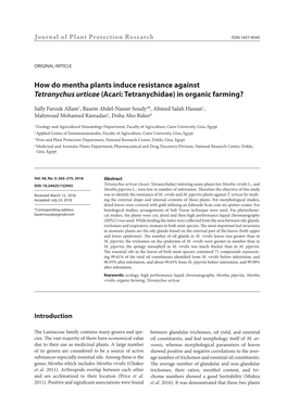 How Do Mentha Plants Induce Resistance Against Tetranychus Urticae (Acari: Tetranychidae) in Organic Farming?