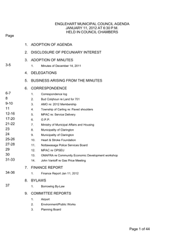 Englehart Municipal Council Agenda January 11, 2012 at 6:30 P.M