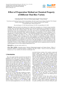 Effect of Preparation Method on Chemical Property of Different Thai Rice Variety