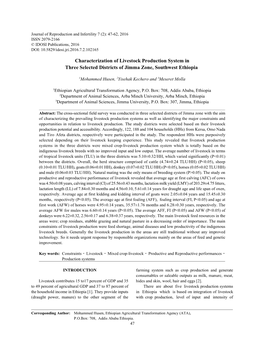 Characterization of Livestock Production System in Three Selected Districts of Jimma Zone, Southwest Ethiopia