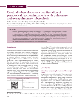 Cerebral Tuberculoma As a Manifestation of Paradoxical Reaction in Patients with Pulmonary and Extrapulmonary Tuberculosis