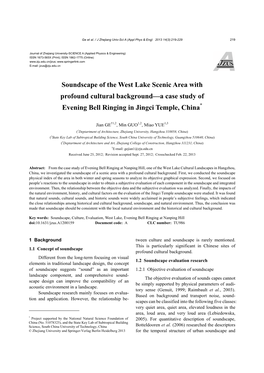 Soundscape of the West Lake Scenic Area with Profound Cultural Background—A Case Study of Evening Bell Ringing in Jingci Temple, China*