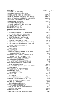 Description Price NDC CABLE PULSE OX (4083) 0 DERMABOND(DNX12) (SEE MIKE) 0 HO-CEMENTED STEM SZ 16 71316216 10671.26 NECK METHA MOD
