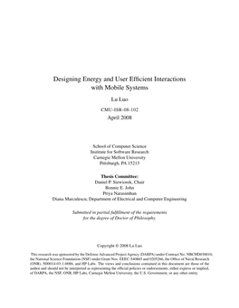 Designing Energy and User Efficient Interactions with Mobile Systems