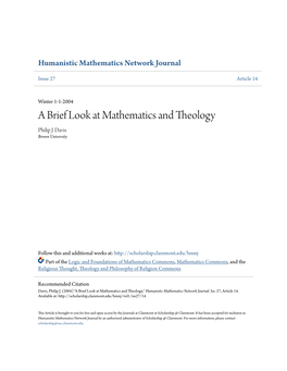 A Brief Look at Mathematics and Theology Philip J