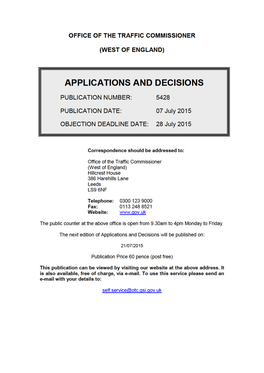 APPLICATIONS and DECISIONS 7 July 2015