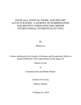 Festivals, Festival Foods, and Dietary Acculturation: a Journey of Hybridization and Identity Formation for Chinese International Students in Ottawa