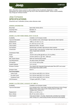 Jeep Compass SPECIFICATIONS Dimensions Are in Millimeters (Inches) Unless Otherwise Noted