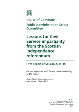Lessons for Civil Service Impartiality from the Scottish Independence Referendum