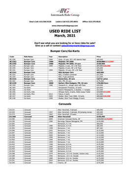 USED RIDE LIST March, 2021