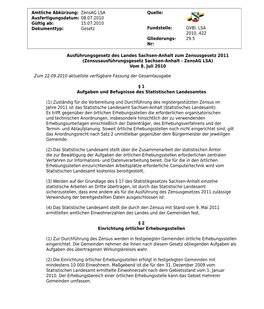 Sachsen-Anhalt Zum Zensusgesetz 2011 (Zensusausführungsgesetz Sachsen-Anhalt - Zensag LSA) Vom 8