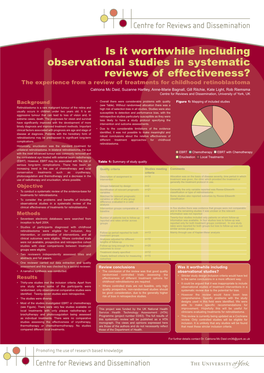 Is It Worthwhile Including Observational Studies in Systematic Reviews of Effectiveness?