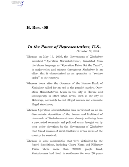 H. Res. 409 in the House of Representatives, U.S