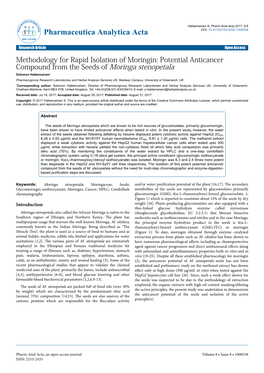 Methodology for Rapid Isolation of Moringin: Potential Anticancer