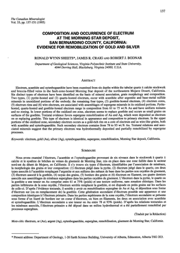 Gomposition and Occurrence of Electrum Atthe