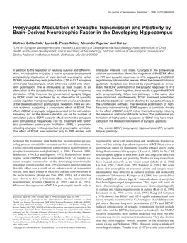 Presynaptic Modulation of Synaptic Transmission and Plasticity by Brain-Derived Neurotrophic Factor in the Developing Hippocampus