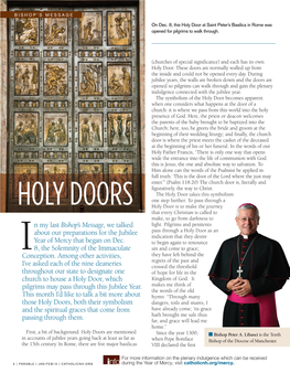 HOLY DOORS Holy Door Is to Make the Journey Istock That Every Christian Is Called to Make, to Go from Darkness to N My Last Bishop’S Message, We Talked Light