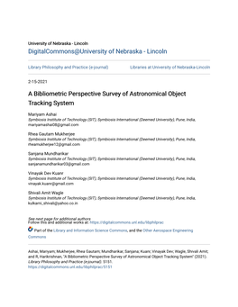 A Bibliometric Perspective Survey of Astronomical Object Tracking System