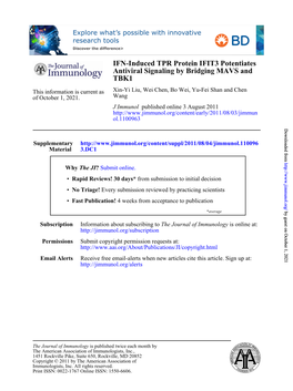 TBK1 Antiviral Signaling by Bridging MAVS and IFN-Induced TPR Protein IFIT3 Potentiates