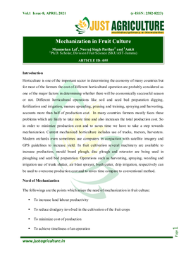 Mechanization in Fruit Culture 1 1 1 Manmohan Lal , Neeraj Singh Parihar and Ankit 1Ph.D