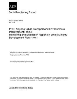 Xinjiang Urban Transport and Environmental Improvement Project Monitoring and Evaluation Report on Ethnic Minority Development Plan – No.1