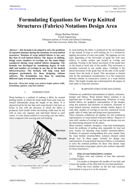 Formulating Equations for Warp Knitted Structures (Fabrics) Notations Design Area