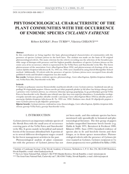 Phytosociological Characteristic of the Plant Communities with the Occurrence of Endemic Species Cyclamen Fatrense